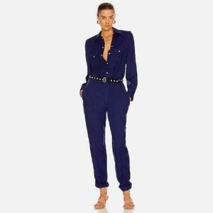 Isabel Marant Teal Indigo Blue Pearl Snap Jumpsuit 36 Nwt